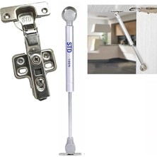 MSP Pistonlu Frenli Dolap Kapak Menteşesi, Düz Tas Menteşe, Dolap Amortisörü, Dolap Kapak Pistonu Mutfak Dolabı Kapağı (100N(27CM 1 Adet Menteşe+1 Adet Piston (Set1)