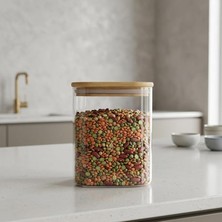 MSP Dikdörtgen Borosilikat Cam Kavanoz, Bambu Kapaklı Silikon Contalı Erzak Saklama Kabı, 750 ml ve 1000 ml Boyut Seçenekli