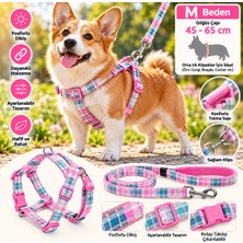 Baron Pet Doglife Köpekler Için Ekose Desenli Göğüs Tasması ve Gezdirme Kayışı Seti M Beden 2,0cm