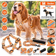 Baron Pet Ally Paws Köpek Göğüs Tasması ve Gezdirme Kayışı Seti M Beden 10MM x 120CM - Turuncu