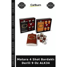 Carlburn Özel Üretim Hediyelik Seyahat Matara 4 Shot Bardaklı Derili 9 Oz ( 266 ml ) ALK34