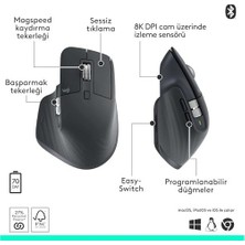 Prime Mx 3s Bluetooth Edition Performans Kablosuz Mouse, 8.000 Dpı, Sessiz, Ergonomik, Ultra Hızlı Kaydırma, Çoklu Cihaz Özelliği, Bluetooth, Logi Bolt USB Alıcı, Siyah