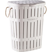 Prime Life Kastamonu Plastik Bambu Halatlı Kirli Çamaşır Sepeti 65 L-Beyaz