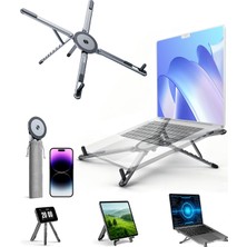 Prime Life Masa Için Taşınabilir Katlanabilir Dizüstü Bilgisayar Standı, Katlanabilir Ergonomik, 8 Seviyeli Yükseklik, 13-17 Inç Dizüstü Bilgisayarlar, Alüminyum Yapı, Tripod Uyumlu, Taşınabilir, Saklama