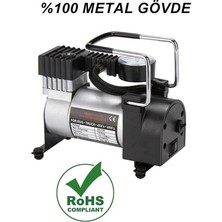 Araba Lastik Şişirme Pompası, Metal Gövde, 12V, Çakmak Girişli, Profesyonel Hava Kompresörü
