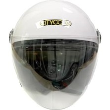 Prime Motosiklet Yarım Kask, Parlak Beyaz, Çift Vizörlü, Stil, Terletme Yapmaz Pedler -L Beden