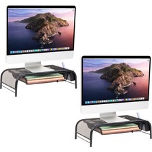 Prime Life Network Collection Monitör Standı, 3, 1 Kağıt Tepsi ve 2 Yan Depolama Bölmesi, Masaüstü Düzenleyici, Metal Örgü, 2'li Set, Siyah 2'li Paket
