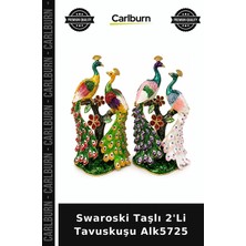 Carlburn Özel Üretim Dekoratif Figür Salon Aksesuar Ev Hediyesi Swaroski Taşlı 2'li Tavuskuşu ALK5725