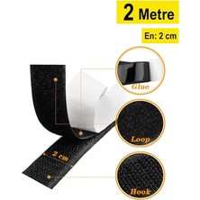 Magnet Yapışkanlı Siyah Cırt Cırtlı Bant, 2 mt Amerikan Fermuarı, 2cm Genişlik Cırt Band
