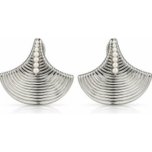 Hector&Co. Jewellery Gümüş Yelpaze Küpe – Inci Detaylı Kabartmalı Çizgili Şık ve Gösterişli Tasarım
