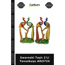 Carlburn Özel Üretim Dekoratif Şık Salon Aksesuar Figür Swaroski Taşlı 2'li Tavuskuşu ALK5724