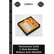 Carlburn Özel Üretim Hediyelik Kamp Seyahat Erkek Paslanmaz Çelik 2 Shot Bardaklı Matara Seti ALK2659