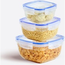Lock&fresh 3 Parça Kare Saklama Kabı Seti - Silikon Contalı, Hava Geçirmez, 500 Ml, 900 Ml, 1500 Ml, Modüler ve Istiflenebilir Tasarım, Gıdalar Için Uzun Süre Tazelik