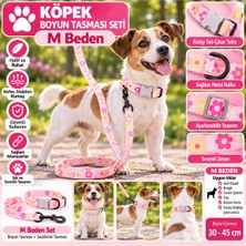 Baron Pet Senye Köpek Boyun Tasması Seti Pembe Çiçekli M Beden (Boyun 30-45 Cm)