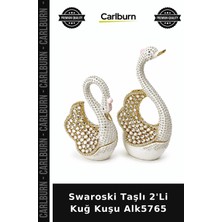 Carlburn Özel Üretim Dekoratif Şık Hediye Ev Aksesuarı Zarif Swaroski Taşlı 2'li Kuğ Kuşu ALK5765