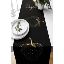 Pelangi Siyah Çilek Desenli Leke Tutmaz Kumaş Salon Mutfak Masa Değişik Ranır Modelleri Runner, Siyah 40 x 140