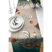 Pelangi Ramazan Fener Hilal Eid Mubarak Leke Tutmaz Kumaş Salon Mutfak Masa Değişik Ranır Modelleri Runner, Gri-Yeşil 40 x 140