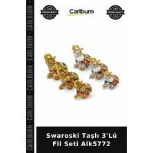 Carlburn Özel Üretim Dekoratif Hediyelik Ev Aksesuarı Şık Tasarım Swaroski Taşlı 3'lü Fil Seti ALK5772