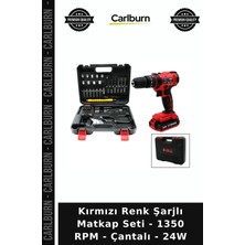 Carlburn Özel Üretim Delme Vidalama Tamirat Kırmızı Renk Şarjlı Matkap Seti - 1350 Rpm - Çantalı - 24W