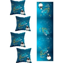 Pelangi Edi Al Adha Düz Ramazan Masa Değişik Ranır Modelleri Dekoratif 4'lü Kırlent Kılıfı Runner Seti, Turkuaz 40 x 140