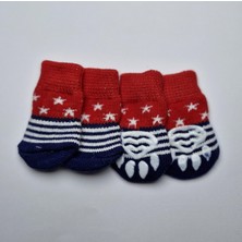Kaymaz Tabanlı Köpek Çorabı (Kırmızı-Lacivert Yıldız Desenli, S - Boy 6 Cm, En 3 Cm)