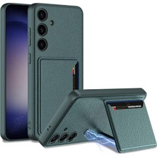 Samsung Galaxy S24 Kılıf ile Uyumlu Kılıfı Kart Bölmeli Deri Kamera Lens Korumalı Stand Olabilen Sert Silikon Ince Kapak Kıpta Yeşil