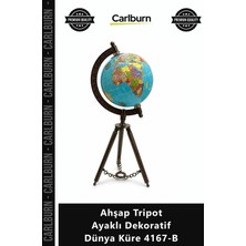 Carlburn Özel Üretim Ofis Ev Şık Tasarım Retro Eskitme Harita Ahşap Tripot Ayaklı Dekoratif Dünya Küre 4167B