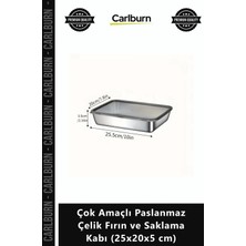 Carlburn Özel Üretim 304 Kalite Sağlıklı Derin Çok Amaçlı Paslanmaz Çelik Fırın Saklama Kabı 25X20X5 cm