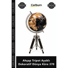 Carlburn Özel Üretim Estetik Ofis Hediyesi Harita Biblo Masaüstü Ahşap Tripot Ayaklı Dekoratif Dünya Küre 370