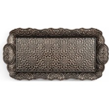 Ms Osmanlı Motifli Küçük Metal Servis Tepsisi – Dekoratif Sunum Tepsisi, 36 x 18 Cm, 306 G (Antik Siyah)