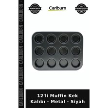 Carlburn Özel Üretim Mutfak Fırın Kurabiye Hediye 12'li Muffin Kek Kalıbı - Metal - Siyah