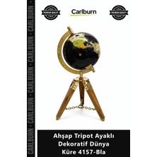 Carlburn Özel Üretim Vintage Şık Salon Aksesuar Lüks Ofis Ahşap Tripot Ayaklı Dekoratif Dünya Küre 4157BLA