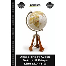 Carlburn Özel Üretim Ofis Hediye Çalışma Masası Aksesuar Ahşap Tripot Ayaklı Dekoratif Dünya Küre SL1441-W