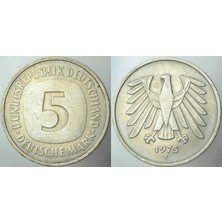 Banknoting Almanya 5 Mark 1975 F Harfi= Stuttgart Darphanesi Darbı.