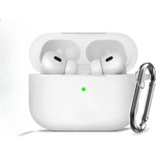 Ms Soft Yumuşak Lansman Esnek Silikon Airpods Pro 3 ile Uyumlu Içi Kadife Kulaklık Kılıfı ve Karabina Anahtarlık (Beyaz, Airpods Pro 3)