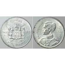 Banknoting Tayland 10 Satang 1950. Kral 9. Rama Dönemi. 17,5 mm Çapında Çinko Para. Az Çıkar. Çil Kondisyon.