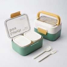 MSP Paslanmaz Çelik Hazneli Kulplu Yemek Kabı 1010 Ml, Bölmeli Lunch Box Seti, Çatal Kaşık Dahil, Kilitli Kapaklı Taşıma ve Saklama Kabı, Renkli Desenli