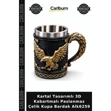 Carlburn Özel Üretim Tasarım Metal Hediye Kartal Tasarımlı 3D Kabartmalı Paslanmaz Çelik Kupa Bardak ALK6259