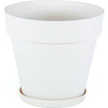 MSP YS03 Yalı Saksı Drenaj Aparatlı Tabaklı Dekoratif Saksı 19CM, 3 Litre Kirli Beyaz