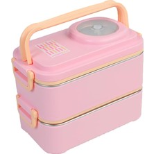MSP 1200 ml Iki Kat Dört Bölme Paslanmaz Çelik Lunch Box Yeni Nesil Sefer Tası-Sos Kaseli MODEL-FFLBOX8023 (Pembe)