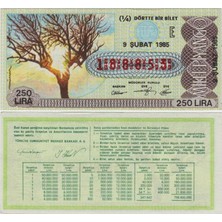 Banknoting Eski Milli Piyango Bileti 9 Şubat 1985 Çeyrek 1/4 Bilet 250 Lira. Çil Kondisyon.