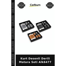 Carlburn Özel Üretim Hediyelik Erkek Aksesuar Kamp Sunum Kurt Desenli Derili Matara Seti ALK6477