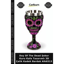 Carlburn Özel Üretim Gotik Hediyelik Day Of The Dead Şeker Kuru Kafa Tasarımlı 3D Çelik Kadeh Bardak ALK6513