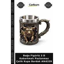 Carlburn Özel Üretim Hediyelik Tasarım Metal Boğa Figürlü 3 D Kabartmalı Paslanmaz Çelik Kupa Bardak ALK6339