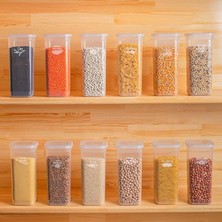 MSP 432 12 Li Etiketli Kare Un Erzak Bakliyat Saklama Kabı Takımı 1.90 Lt - Şeffaf