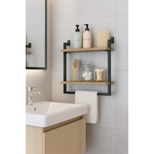MSP cm Banyo Rafı, Duvara Monte Havluluk, 2 Katlı Dekoratif Düzenleyici Organizer, Siyah Metal (Çam)