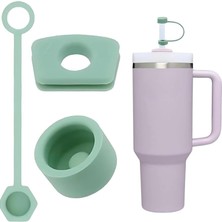 MSP Set (3 Parça) Silikon Sızdırmaz Kapak Seti – Stanley Quencher 30/40 Oz ile Uyumlu – Dökülmeye Dayanıklı Tıpa ve Pipet Ucu – Okaliptüs Renk