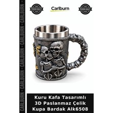 Carlburn Özel Üretim Kuru Kafa Tasarımlı 3D Paslanmaz Çelik Kupa Bardak ALK6508
