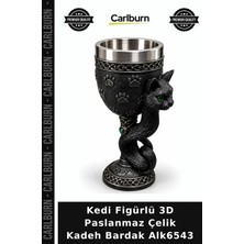 Carlburn Özel Üretim Hediye Dekoratif Kedi Figürlü 3D Paslanmaz Çelik Kadeh Bardak ALK6543