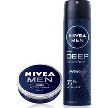 MSP Men Erkek Sprey Deodorant Deep Dimension Darkwood 150ML, 72 Saat Anti-Perspirant Koruma, Maskülen Koku + Nıvea Men Erkek Bakım Kremi 75 ml